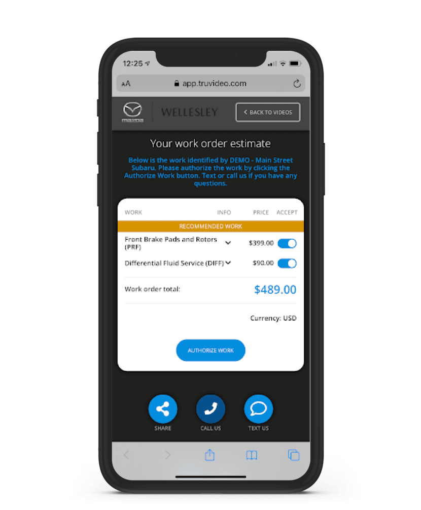 Invoice estimates on TruVideo.