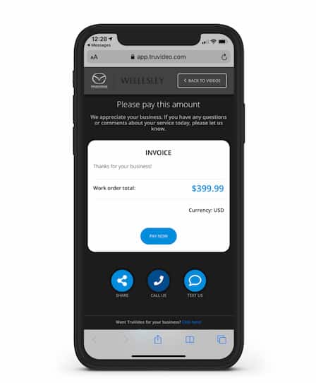 mobile pay screen of the TruVideo App
