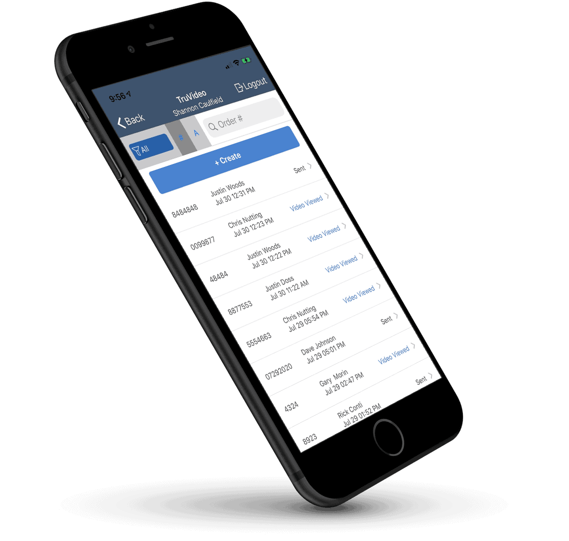 A phone with the truvideo app showing appointments.
