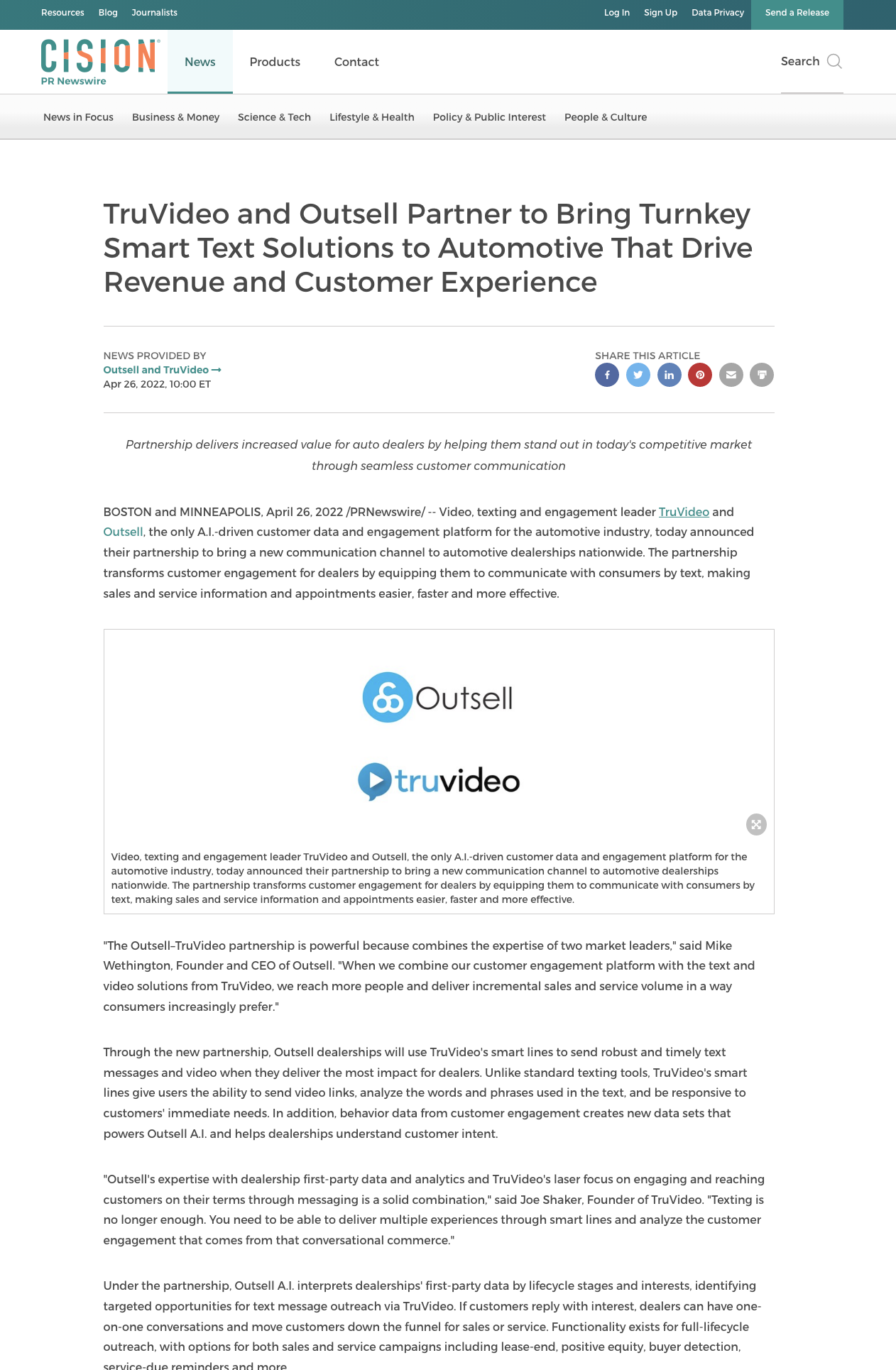 outsell truvideo news partnership