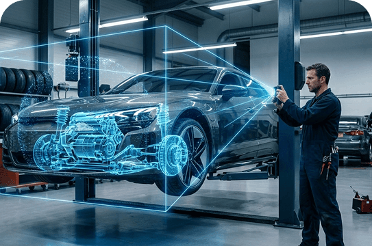 Man inspecting car at body shop