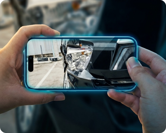 Person looking at damaged car